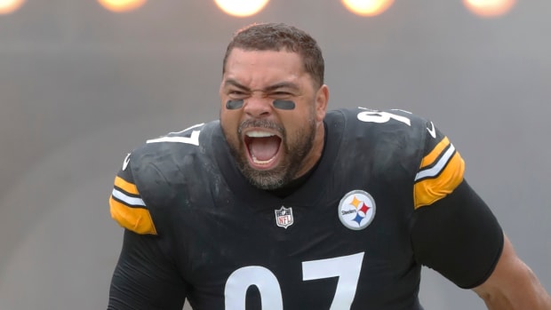 Steelers defensive lineman Cameron Heyward comes out of the tunnel before a game.